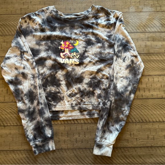 Vans Tops - Vans Black and Gray Tie-Dye Cropped Long Sleeve